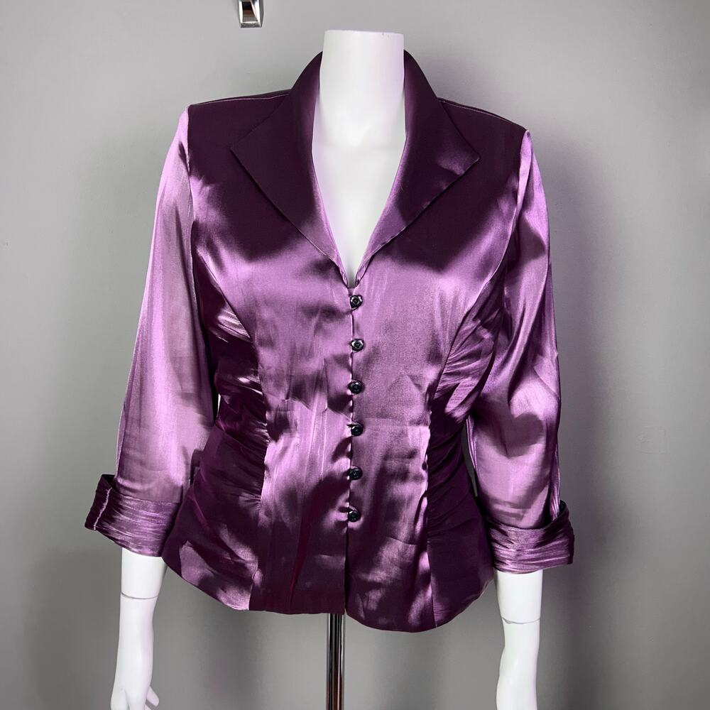 XSCAPE evening jacket size 14 purple chiffon dressy cocktail occasion fitted